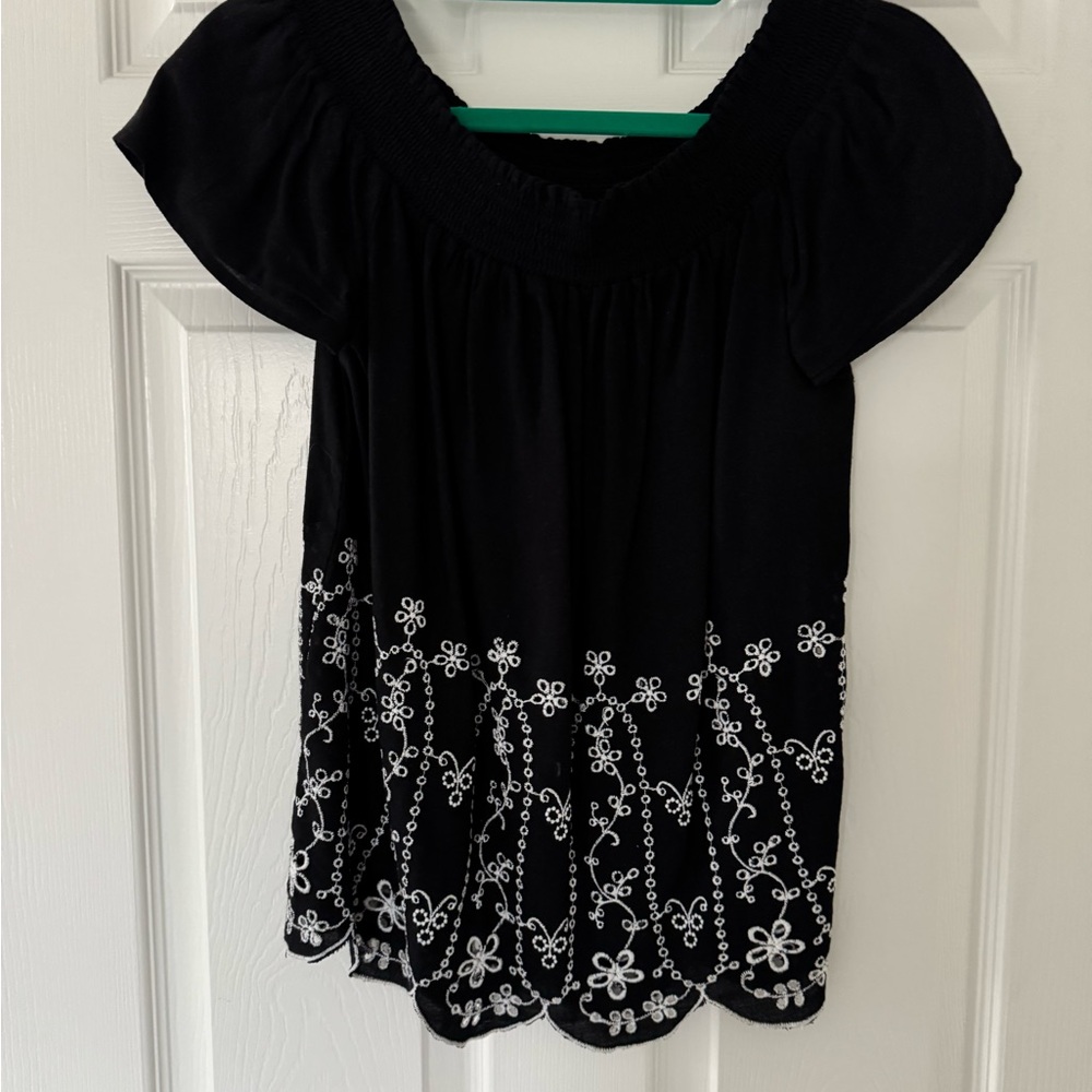 Black Embroidered Women's Top